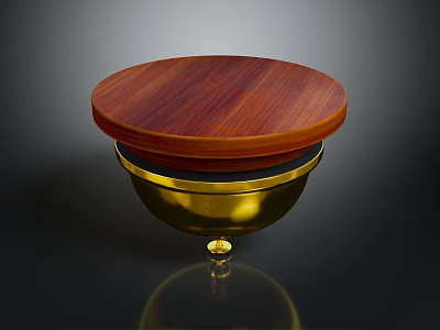 Round Commercial Display Equipment With Wooden Top And Golden Base Stand 3d model