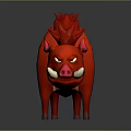 Vibrant Red Wild Boar Sculpture with Spiked Mane and White Tusks in Cartoon Style