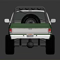 Green Pickup Truck With Spare Tire On Truck Bed And Roof Rack