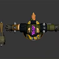 Muscular Game Movie Character With Purple Spiked Hair Metal Spiked Armor And Large Hammer