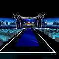 Modern Stage Design With Blue Lighting City Background And LED Displays 3d model