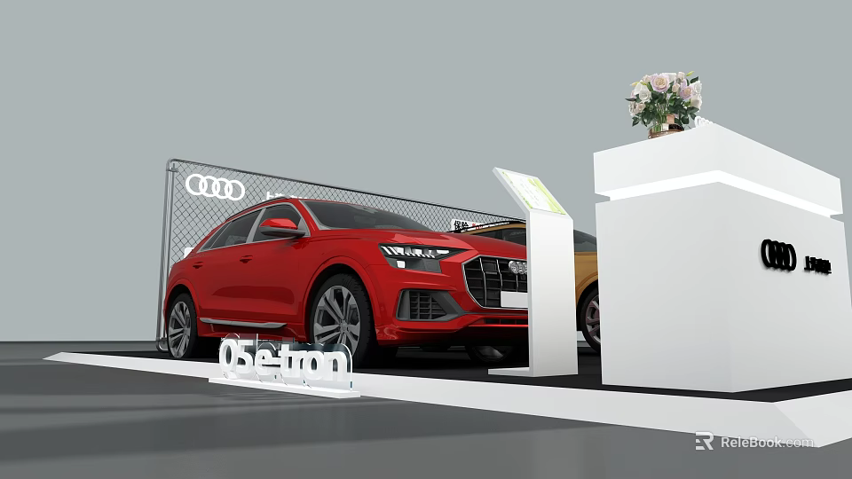 Red Audi Car Display At Exhibition Stand With Floral Decoration 3d model 