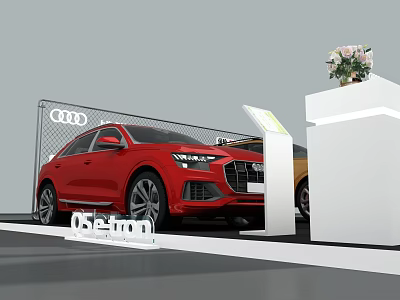 Red Audi Car Display At Exhibition Stand With Floral Decoration 3d model