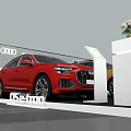 Red Audi Car Display At Exhibition Stand With Floral Decoration