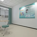 Modern Interior Space With Green Information Board Table Stools Chair And Laptop By Window