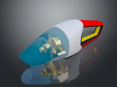 White Handheld Computer Cleaning Tool With Red Yellow Stripe Transparent Blue And Gold Components 3d model