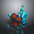 Decorative Brown Wooden Storage Chest With Blue Crystals On Top And Around