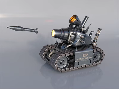 Detailed Black Metallic Tank Model With Tracks Cannon And Illuminated Lights 3d model