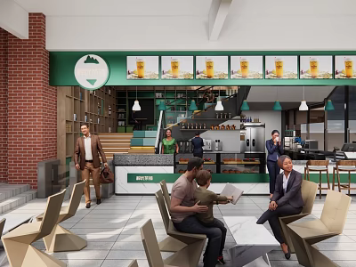 Modern Bubble Tea Shop Interior With Cozy Seating Customers Relaxing And Fresh Drinks 3d model