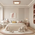 Cozy Kids Room Interior With Soft Bed Teddy Bears Round Carpet Desk And Leaf Painting