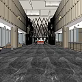 Spacious Hotel Lobby With Marble Floor Geometric Ceiling And Glass Windows 3d model