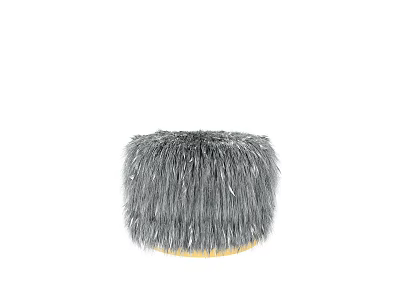 Soft Fluffy Gray Faux Fur Round Stool For Living Room Decor 3d model