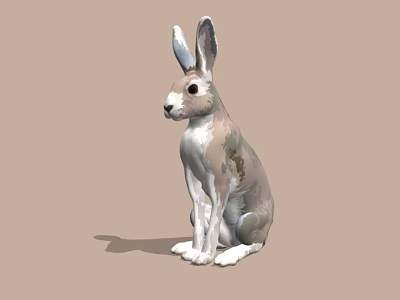 Sitting Rabbit With Long Ears And Gray White Fur On Brown Background 3d model