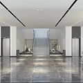 Elegant Modern Reception Area With Marble Floor Staircase Elevators And Green Plants 3d model