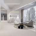 Elegant Bridal Shop Interior With White Walls Arched Doorways And Light Stone Floor