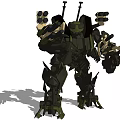 Giant Mechanical Mech Robot With Green Black Armor And Multiple Weapons 3d model