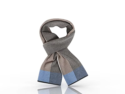 Gray and Blue Striped Patchwork Towel Folded into Loop with Shiny Reflective Surface 3d model