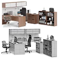 Modern Office Interior With L Shaped Wooden Desk Ergonomic Chair Bookshelf And File Cabinet