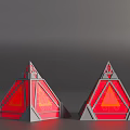 Red And Grey Pyramid Shaped Objects With Geometric Patterns And Illuminated Panels 3d model