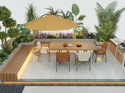 Modern courtyard landscape flower pond outdoor table landscape plants 3d model