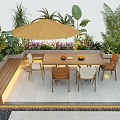 Modern courtyard landscape flower pond outdoor table landscape plants 3d model