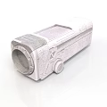 Modern White Digital Video Camera With Lens Control Button And Smooth Exterior Design