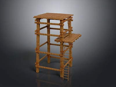 Handmade Wooden Multi layered Furniture With Ladder And Shelf Structure 3d model