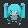 Anime Style Game Character With Blue Pigtails Large Eyes And Black Outfit