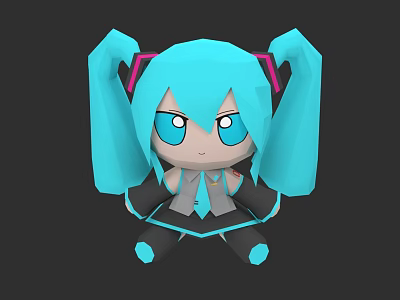 Anime Style Game Character With Blue Pigtails Large Eyes And Black Outfit 3d model