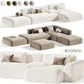 Modern Double Sofa Design With Neutral Tones Pillows And Ottoman Seats