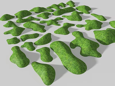 Decorative Green Irregular Grassy Shapes Scattered On Gray Background Surface 3d model