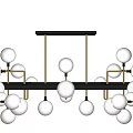 Modern Black And Gold Frame Chandelier With Multiple White Spherical Bulbs 3d model