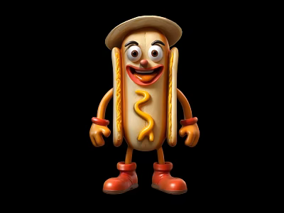 Building Blocks Hot Dog Shaped Cartoon Character With Hat Smiling Face And Red Boots 3d model