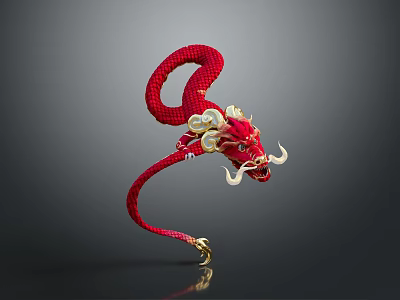 Red Dragon Ornament With Golden Decorations And Coiled Body In Traditional Chinese Style 3d model