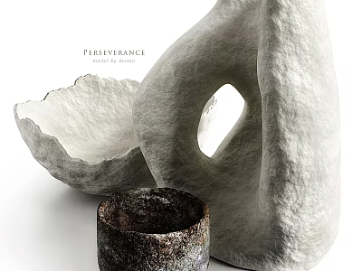 Artistic Sculptures With Textured White Design Hollow Hole And Small Dark Handcrafted Container 3d model