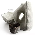 Artistic Sculptures With Textured White Design Hollow Hole And Small Dark Handcrafted Container