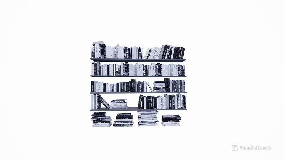 Books And Magazines Arranged On Multi Tiered Bookshelf With Neat Stacks 3d model 