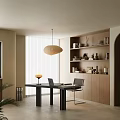 Antique Study Desk and Chair Notebook Table Lamp Bookcase Chandelier 3d model