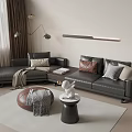 Contemporary Black Leather Sofa And Coffee Table Set With Decorative Pillows Rug And Floor Lamp