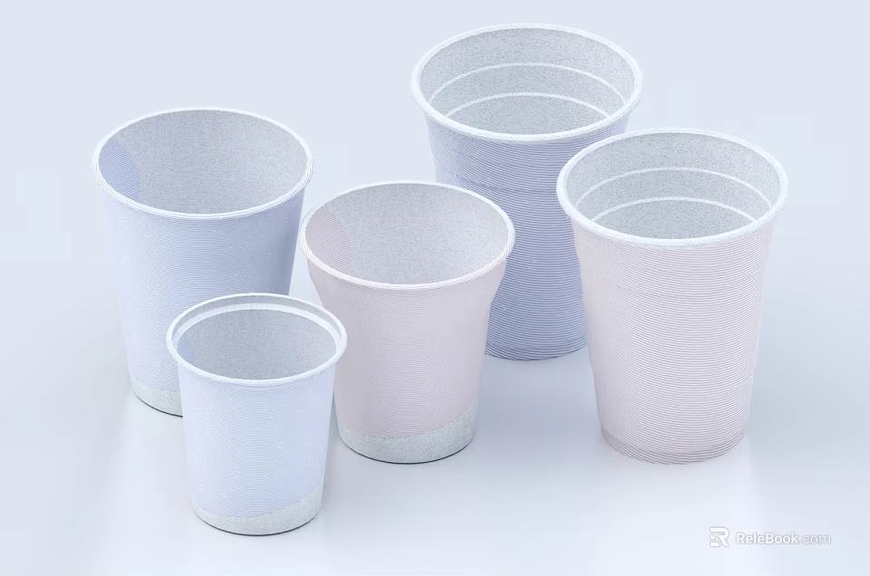 Assorted Colored Paper Cups In Various Sizes With Textured Design For Daily Use 3d model 
