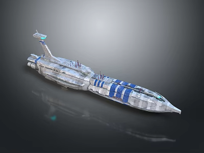 Sci Fi Silver And Blue Streamlined Spaceship With Antenna And Detailed Structures 3d model