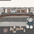 Cozy Kids Bed Design With Soft Pillows Stuffed Rabbit And Building Blocks On Striped Rug