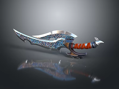 Intricate Fantasy Decorative Sword With Ornate Blade And Red Wrapped Handle 3d model