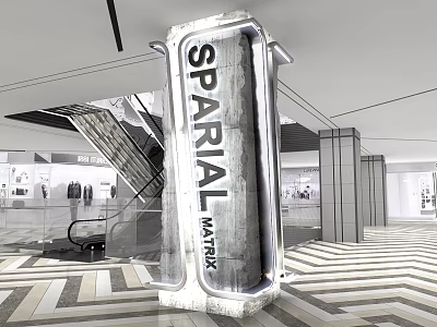 Modern Sparial Matrix Column In Contemporary Interior With Staircase Display Area And Geometric Floor 3d model