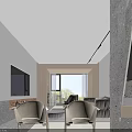 Modern Living Dining Room Interior With Gray Sofa White Coffee Table Brick TV Wall