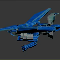 Blue Sci Fi Mechanical Spaceship Model With Wings And Yellow Lights