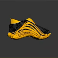 Stylish Yellow And Black Shoes With Wave Like Sole And Paisley Patterned Upper