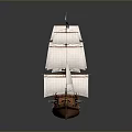 Vintage Wooden Sailing Ship Model With White Sails And Detailed Design