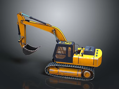 Yellow Tracked Excavator with Front Bucket and Black Cab as Heavy Machinery 3d model