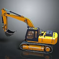 Yellow Tracked Excavator with Front Bucket and Black Cab as Heavy Machinery
